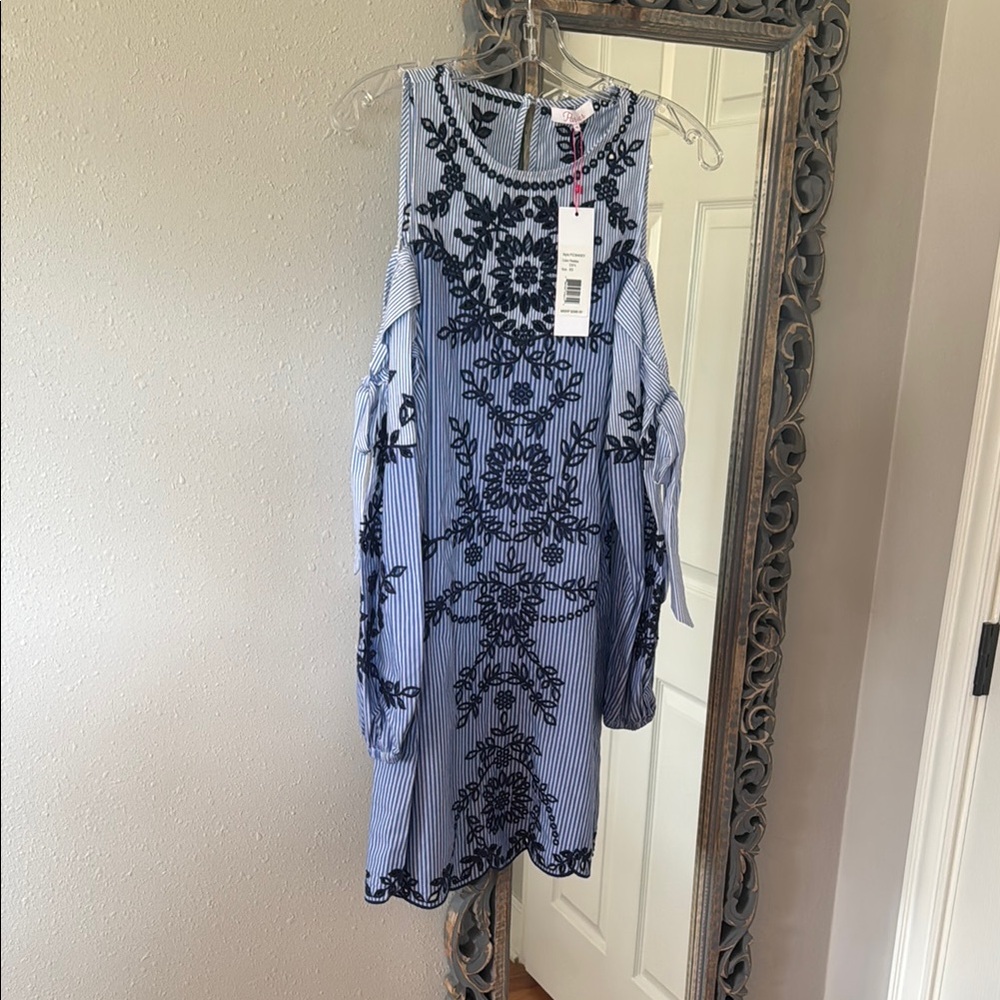 Blue and Black Embroidered Women's Dress